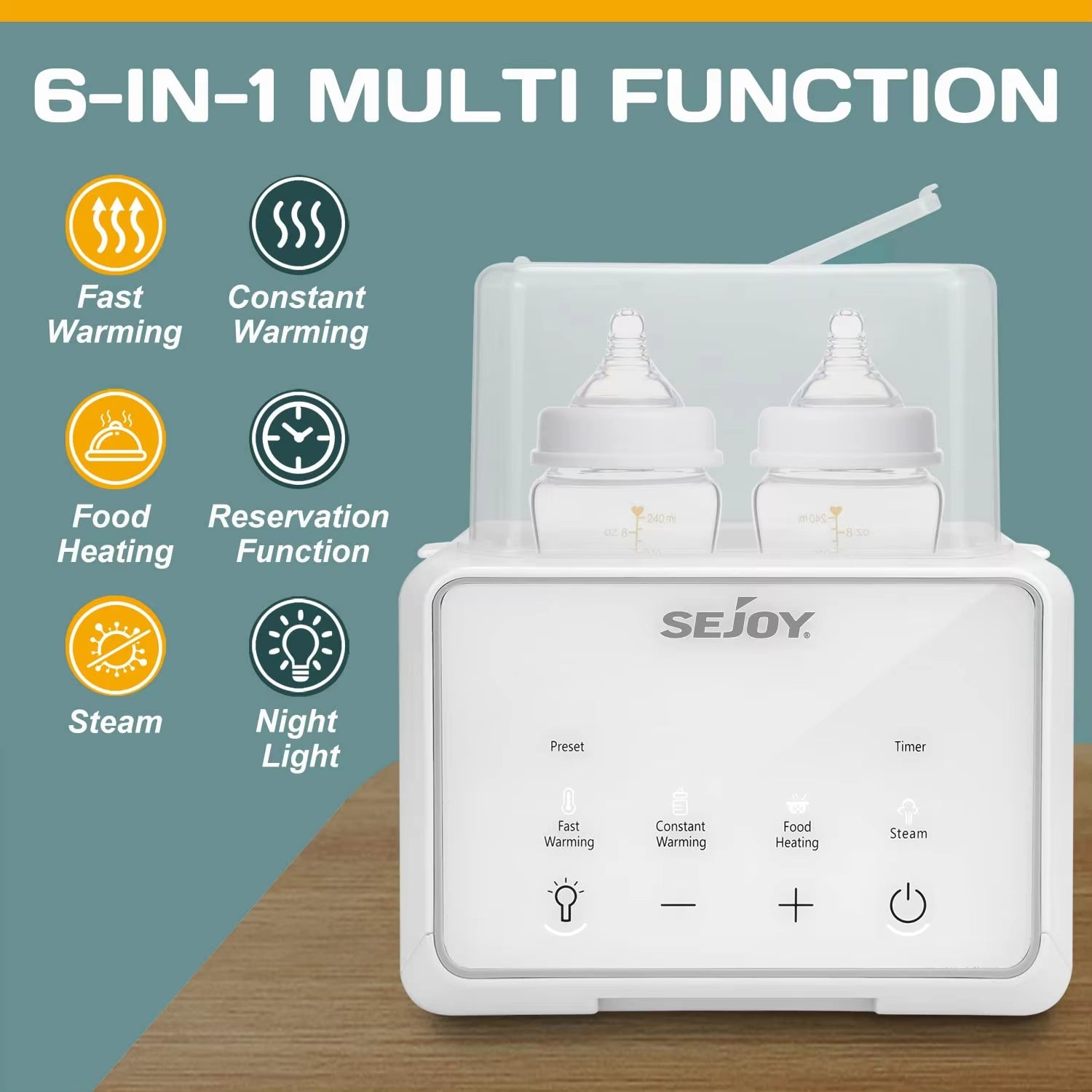 SEJOY Bottle Warmer, 6 in 1,Breastmilk and Formula Milk Warmer, Baby Food Heating, Baby Water Warmer, Breast Feeding Essentials